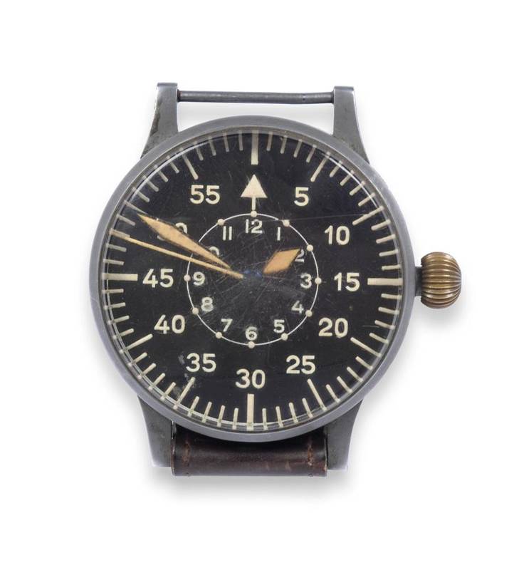 Lot 257 - A Rare Giant-Sized Second World War German Luftwaffe Aviator's Wristwatch, signed Laco, so...