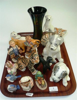 Lot 1 - A tray including two Beatrix Potter figures ";Mrs Rabbit"; and ";Mrs Tiggy Winkle";, Gobel figures