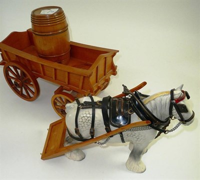 Lot 9 - Beswick Grey Shire Mare and Dray with Barrel, gloss glazed horse model No. 818 in working...