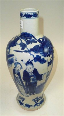 Lot 14 - A Chinese blue and white porcelain vase decorated with figures amongst foliage, character mark...