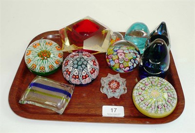 Lot 17 - Five millefiori glass paperweights and six others