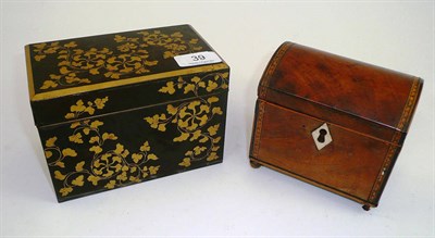 Lot 39 - A small mahogany tea caddy, damaged, and a lacquer tea caddy