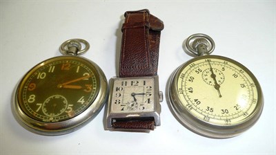 Lot 47 - A military pocket watch, single button pocket watch, gentleman's wristwatch case stamped 925