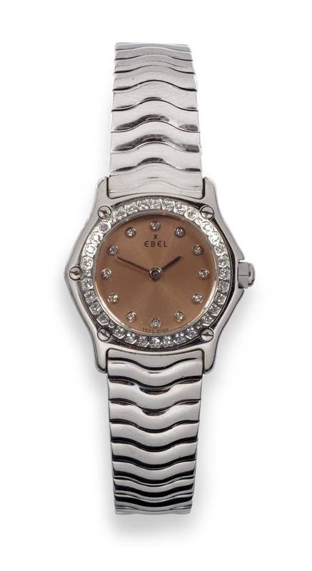 Lot 268 - A Lady's Stainless Steel Diamond Set Wristwatch, signed Ebel, circa 1998, quartz movement,...