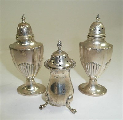 Lot 89 - Pair of silver pepperettes and another (3)