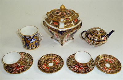 Lot 111 - Miniature Royal Crown Derby tea wares, miniature loving cup and a sugar basin