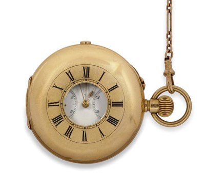 Lot 274 - An 18ct Gold Half Hunter Chronograph Keyless Pocket Watch, circa 1890, lever movement examined...