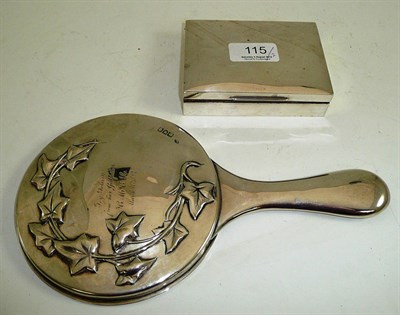 Lot 115 - Silver hand mirror engraved and date 1897 and a small silver cigarette box