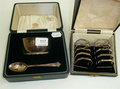 Lot 117 - Two silver toast racks, cased and a silver Christening bowl and spoon