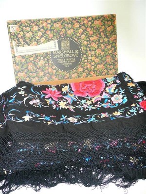 Lot 123 - Black embroidered shawl in a Marshall Snelgrove box