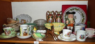 Lot 127 - A Royal Doulton toby jug ";Happy John";, a pair of Vienna vases (a.f.), Maling china, etc