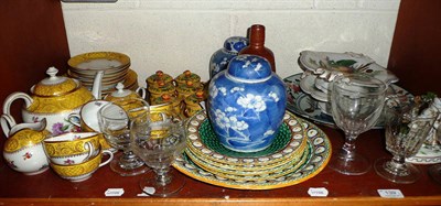 Lot 139 - A Bavaric six piece tea service, Chinese porcelain charger, 19th century rummers, Wedgwood Majolica