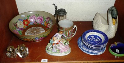 Lot 141 - A Samson porcelain bowl decorated with flowers with pseudo Chelsea Derby marks, a 19th century...