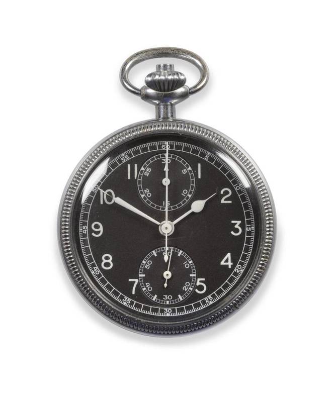 Lot 277 - A Military Navigational Single Push Chronograph Pocket Watch, signed Breitling, 1952, lever...