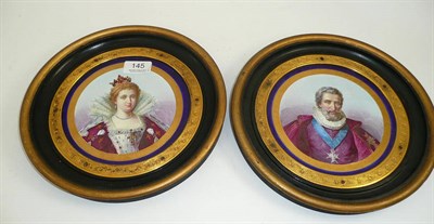 Lot 145 - A pair of Sèvres style circular plaques, painted with bust portraits of Marie de Medici and...