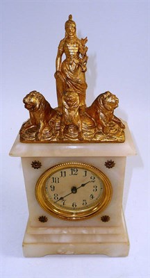 Lot 146 - An alabaster mantel timepiece