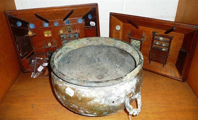 Lot 157 - Two oak interior plaques and a Japanese bronze censer