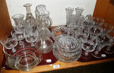 Lot 158 - A quantity of cut glass and crystal including a set of six glass sundae dishes with engraved...