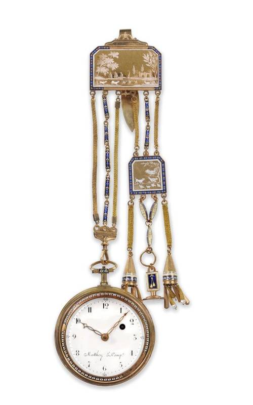 Lot 279 - A Fine and Rare Gold, Enamel and Diamond Set Pocket Watch, sold with its Original Chatelaine...