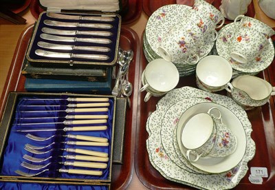 Lot 171 - A quantity of silver teaspoons, coffee spoons, cased plate and an Aynsley tea set