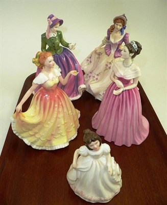 Lot 185 - Royal Doulton figures 'Specially For You' HN4232; 'Sweet Lilac' HN3972; 'Camilla' HN4220; 'Deborah'