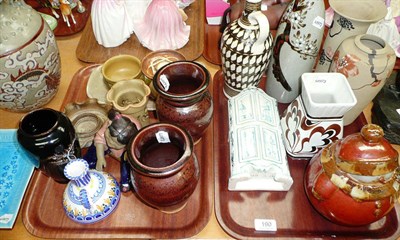 Lot 190 - Two trays of studio pottery and decorative pottery including Oriental vase and square dish