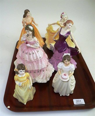 Lot 201 - Royal Doulton figures 'Elizabeth' HN4426; 'Flowers For you' HN3889; 'Ninette' HN2379; 'Eleanor'...