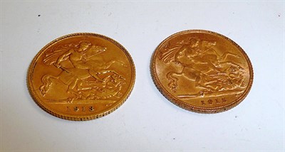 Lot 204 - Two half sovereigns dated 1913 and 1915