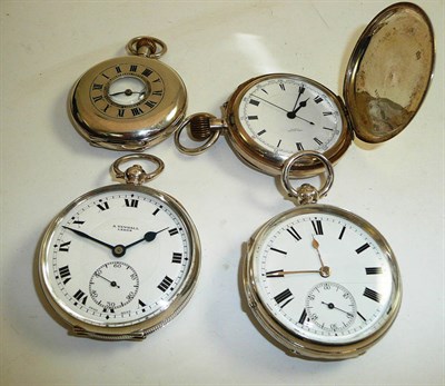 Lot 228 - A full hunter chronograph pocket watch with case stamped 925, half hunter cased pocket watch...