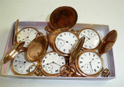 Lot 237 - Eight full hunting cased plated pocket watches