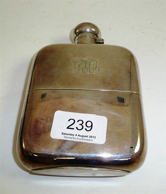 Lot 239 - Silver hip flask engraved with initials