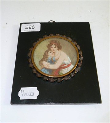 Lot 296 - A 19th century framed miniature portrait of a mother and child, signed La Burn?