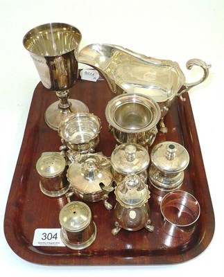 Lot 304 - A silver 'Silver Jubilee' chalice, a sauce boat and a collection of silver plate