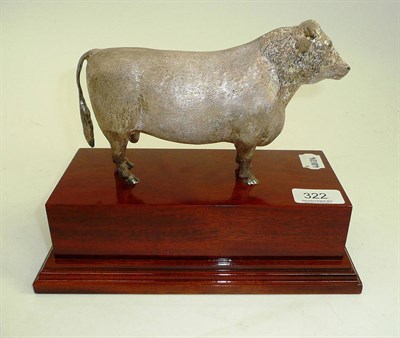 Lot 322 - Silver cast Charolais Bull, hallmarked on back leg on mahogany plinth base