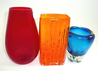 Lot 325 - Three pieces of Whitefriars glass, including tangerine bamboo, pattern no. 9669, lobed vase,...