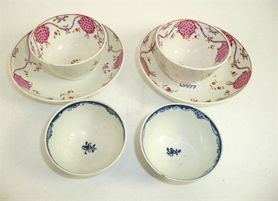 Lot 330 - A tray of two Worcester 18th century tea bowls and two tea bowls and saucers