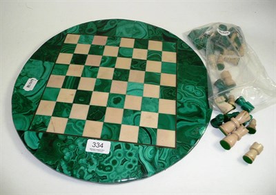 Lot 334 - Malachite chess board and pieces