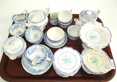 Lot 342 - Tray including miniature blue and white tea service and a 19th century miniature dessert service