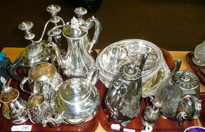 Lot 346 - Two trays of silver plate including tea service, entree dishes etc