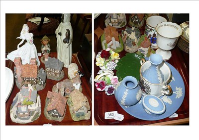 Lot 363 - Two trays including Lillyput Lane ornaments, Minton china figurine, Goebel figure etc