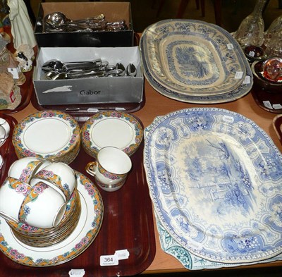 Lot 364 - Large quantity of plated flatware, Limoges tea set, five 19th century blue and white meat plates