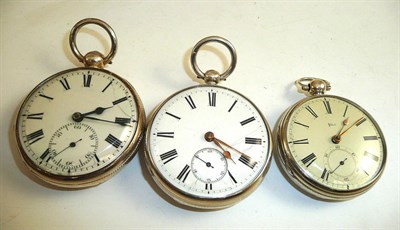 Lot 386 - Three silver open faced pocket watches