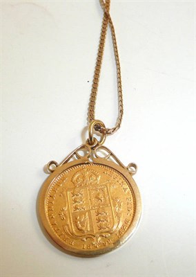 Lot 392 - A shield back 1892 half sovereign in pendant mount on chain