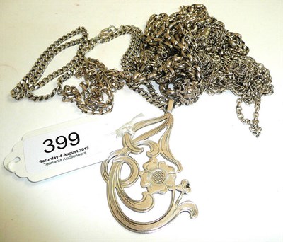 Lot 399 - Two silver guard chains, assorted other chains and a pendant