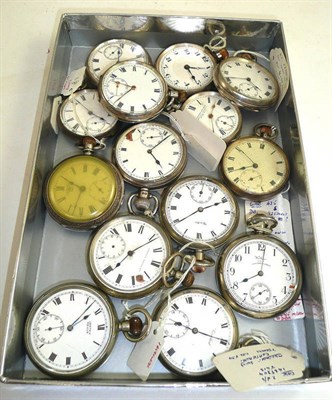 Lot 409 - Eight open faced pocket watches with cases stamped 0.800, 925, two with Birmingham hallmarks...