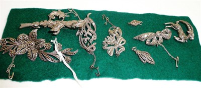 Lot 411 - Eight pieces of marcasite jewellery