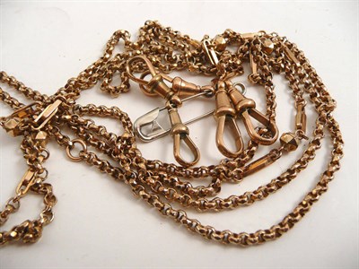 Lot 416 - Five swivel catches and a plated chain