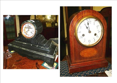 Lot 426 - Victorian black slate mantel clock and another clock