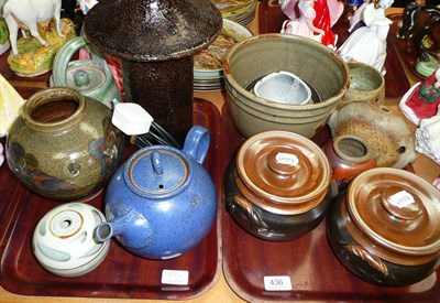 Lot 436 - Studio pottery lamp and two trays of studio pottery