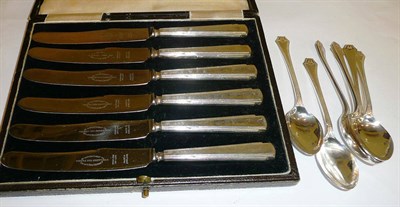 Lot 444 - Six silver spoons and six knives